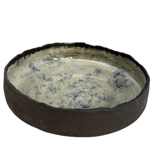 LARGE BLACK DECORATED BOWL
